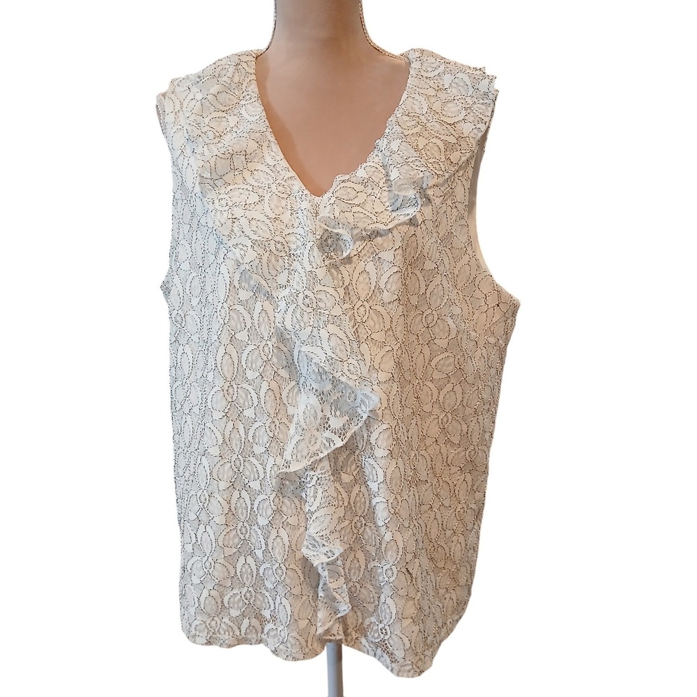 Catos EST 1946 White Lace Ruffle V-Neck Sleeveless Blouse Plus Size 22/24W